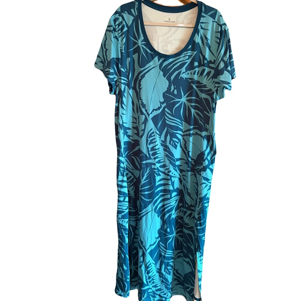 Cudd Duds teal leaves design maxi dress size 3X